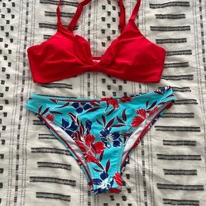 Red And Floral Print Cupshe Set